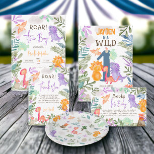 Invitation Jolie aquarelle dinosaures verdure garçon baby sho