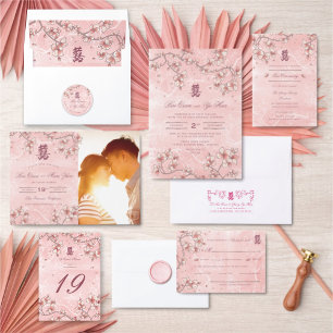 Invitation Mariage chinois à deux fleurs de pêche