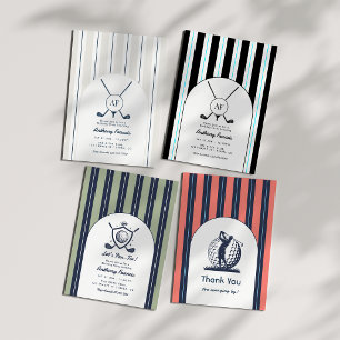 Carte De Remerciements Navy, bleu clair et rose corail Preppy Golf Annive