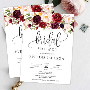 Invitation Boho marsala bordeaux or floral mariage brunch