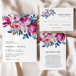 Carte D'accompagnement Floral rose Turquoise clair Mariage moderne