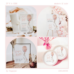 Affiche Baby shower simple éléphant et ballons fille couch