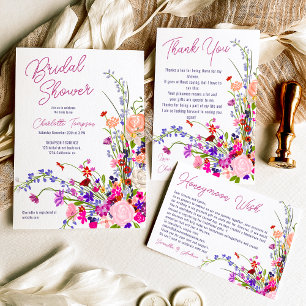 Invitation Moderne chic fleurs sauvages script nuptiale douch