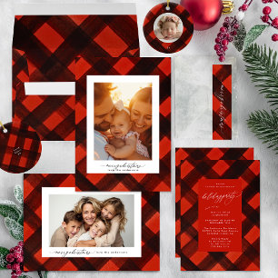Cartes Pour Fêtes Annuelles Cadre photo de Noël Peint Rouge Noir Tartan