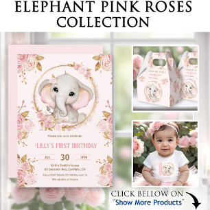 Ballotins Eléphant Fille Rose Blanc Floral 1er anniversaire