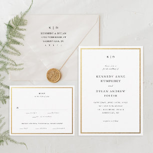 Cartons Réponse Simple Mariage Élégant Noir et Blanc Or 
