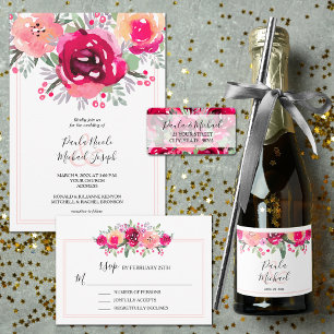 Invitation Aquarelle rose Mariage
