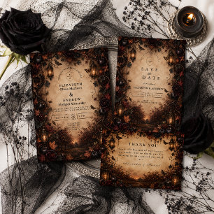 Carte De Remerciements Mariage gothique d'automne enchanté