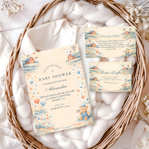 Invitation Garçon Américain Baby Shower Rouge Blanc Bleu