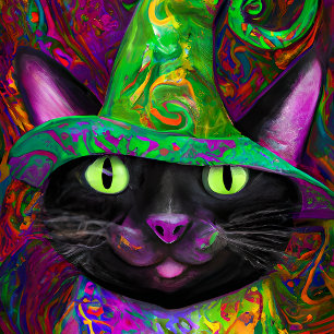 Affiche Crazy Halloween Black Cat Portrait Art