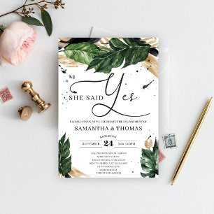 Invitation Boho moderne vert tropical mariage d'or feuille