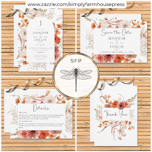 Carte D'accompagnement Boho Brûlé Orange Arc Floral Monogramme Blanc