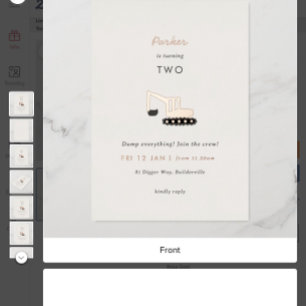 Invitation En Aluminium Fête de construction Digger Foil Anniversaire Invi