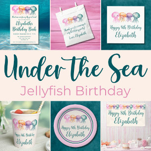 Invitation Cute Aquarelle Jellyfish Sous la mer Anniversaire