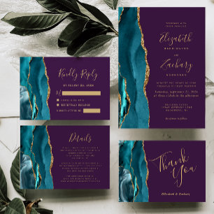 Carte Turquoise Agate Gold Purple Mariage Merci