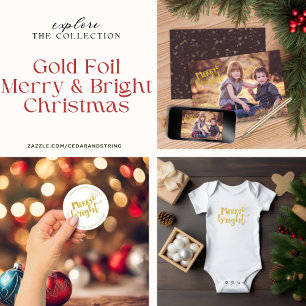 Sticker Rond Festive Noël Joyeux Bright Gold Foil Adresse