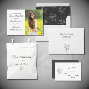 Invitation Photo moderne Quinceañera Élégante Typographie Gri