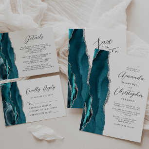 Cartons Réponse Agate Turquoise Bleu Argent moderne Mariage de scr