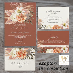 Boho Terracotta Rustic Floral Menu Mariage