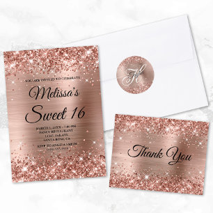 Invitation Faux Rose Parties scintillant or et Foil Sweet 16