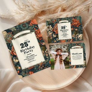 Invitation Fleurs vintages d'aquarelle Anniversaire