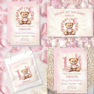 Serviette En Papier 1er anniversaire Pink Teddy Bear Papier Napkins