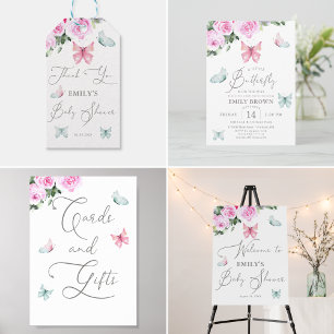 Affiche Cartes et cadeaux roses et papillons