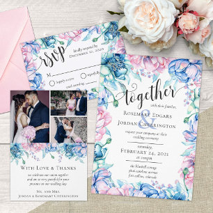 Invitation Aquarelle Floral & Rustique Mariage de ferme en bo