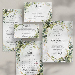 Invitation Boho or vert géométrique feuillage mariage