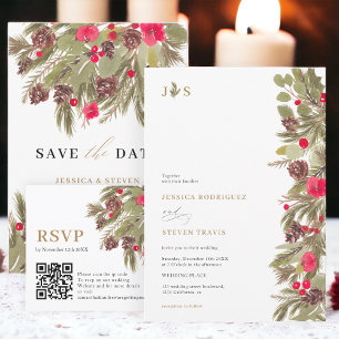 Save The Date Mariage floral d'élégance de pin d'hiver