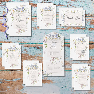 Carte De Remerciements Mariage blanc Fleur sauvage Boho Delicate