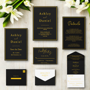 Carte D'accompagnement Elégant Chic Noir Et Or Moderne Mariage de luxe