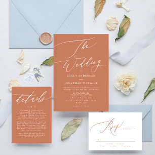 Cartons Réponse Terracotta Dusty Orange Elegant Boho Mariage blanc