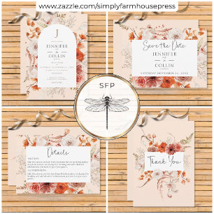 Cartons Réponse Boho Brûlé Orange Chute Floral Monogramme Pêche