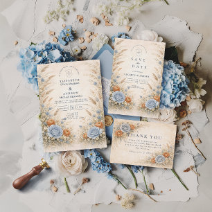 Save The Date Mariage de jardin bleu poussiéreux