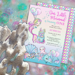 Invitation Notre petite fille de sirène 1ère fête d'anniversa