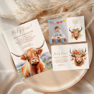 Carte De Remerciements Photo Cute Highland Cow 1er anniversaire