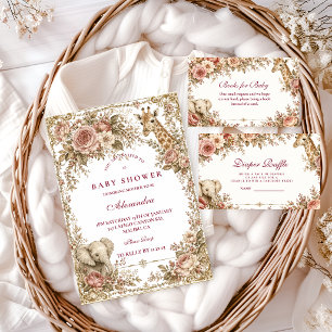 Invitation Baby Shower Fille Safari Rose Enchanté