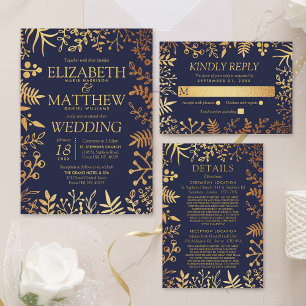 Invitation Collection de Mariages floraux en argent et marine