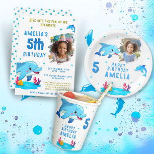 Invitation Dauphin Thème Mer Animal Anniversaire de enfant Ph