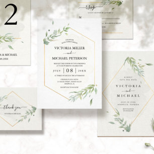 Invitation Greenery Gold Elegant Watercolor Foliage Wedding