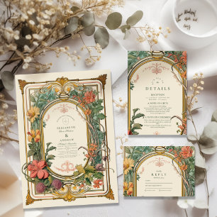 Carte De Remerciements Vintage Floral Art Nouveau Mariage