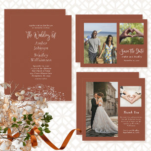 Invitation Burnt Orange Minimal Photo QR Code Enregistrer la 