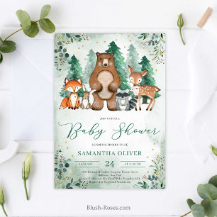 Invitation Animaux forestiers Baby shower de verdure boisée