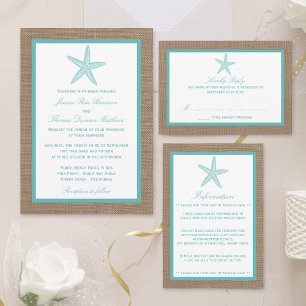Invitation Tout En Un Starfish Turquoise Burlap Beach Wedding Collection