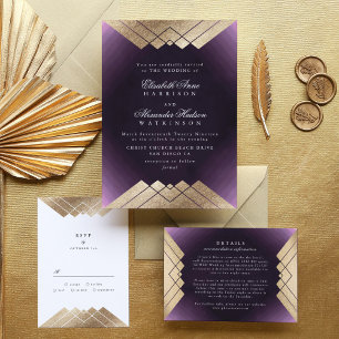 Invitation Geo Purple Gold Gatsby Mariage