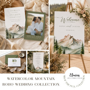 Invitation Mariage Montagne Aquarelle Bohème Arquée