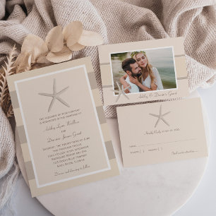 Carte De Remerciements Neutral Starfish Beach Wedding Photo