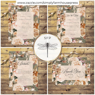 Invitation Champagne romantique vintage Beige & Sage Floral