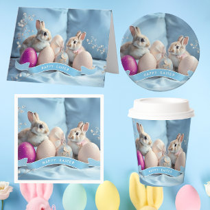 Invitation de Pâques Deux Lapins & Œufs de Pâques